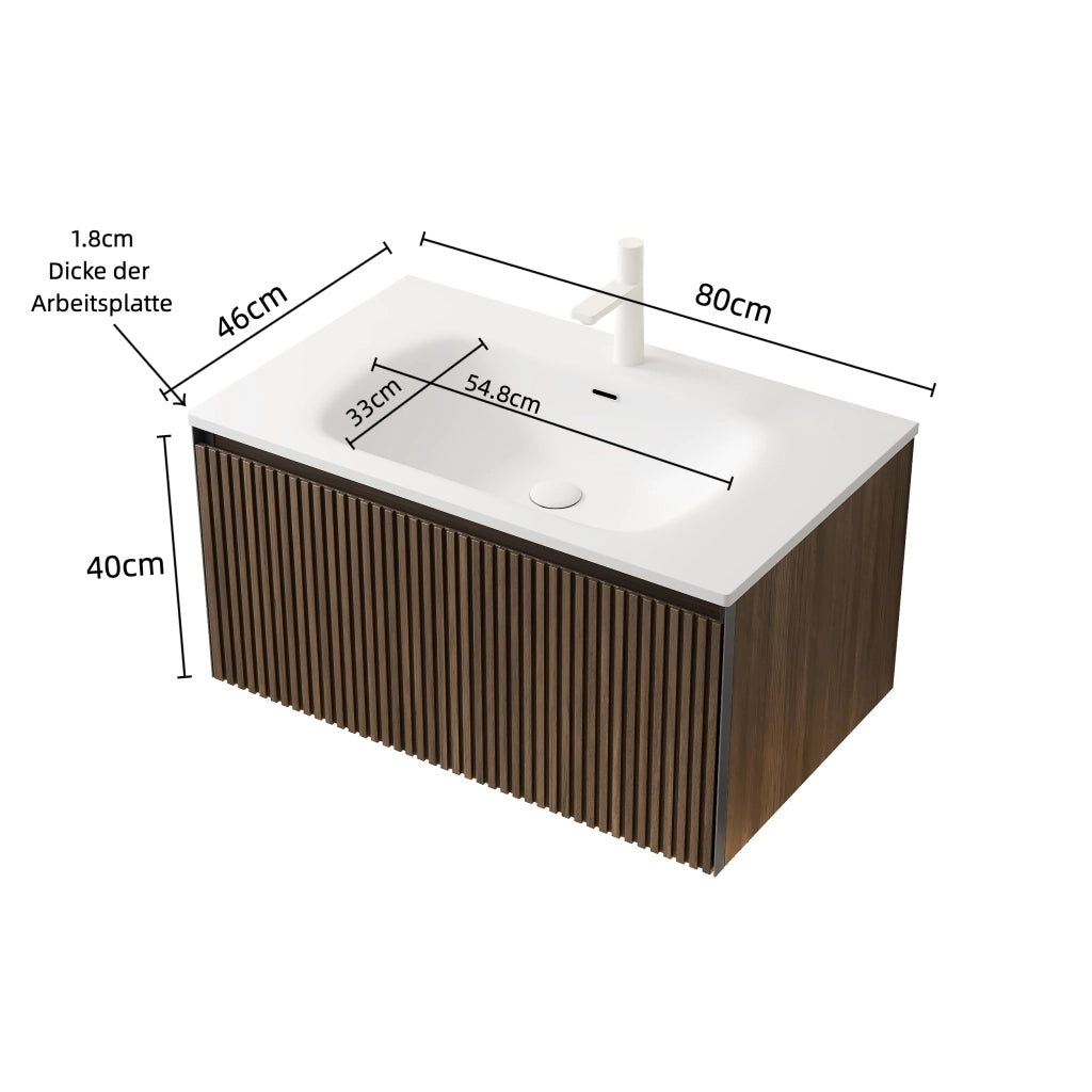 Mobile bagno sospeso con lavabo integrato e cassetto con chiusura ammortizzata; rovere marrone; 80×46×41.8 cm