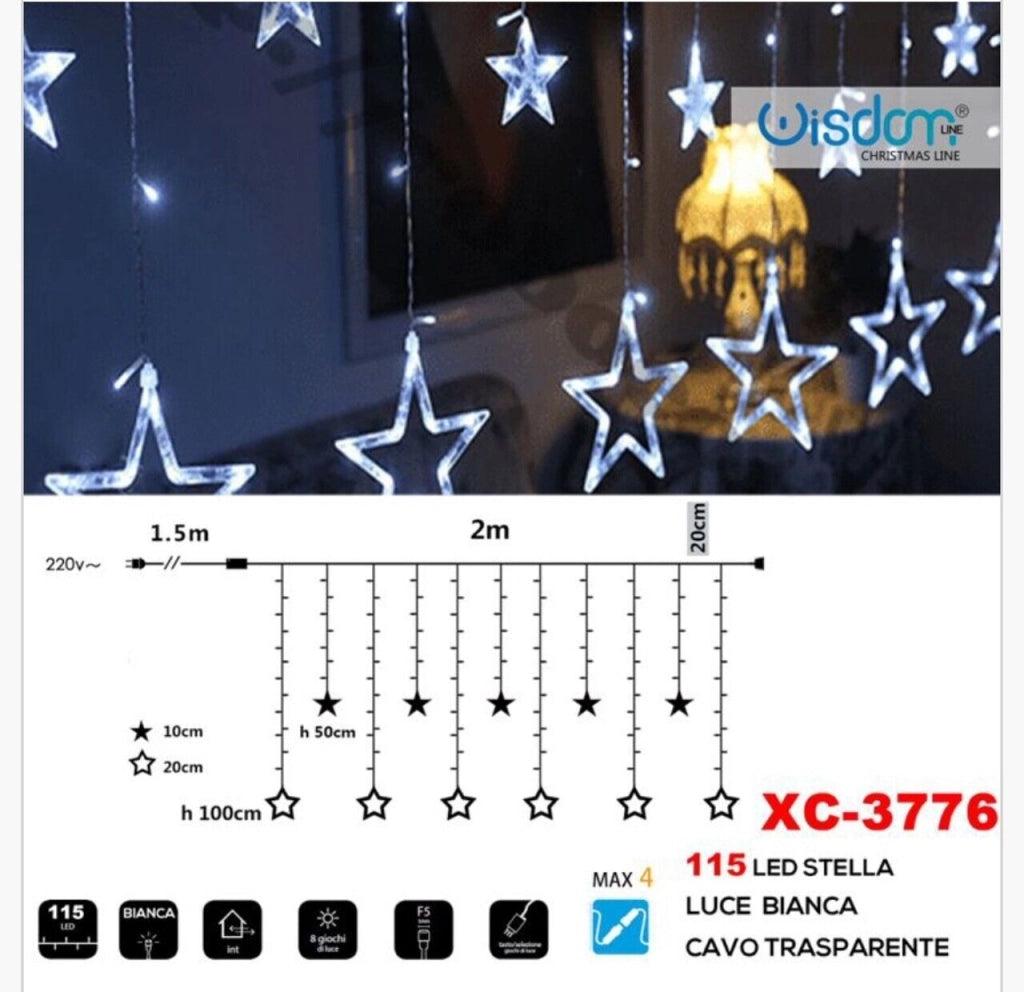 Tenda luminosa catena luci LED di Natale 10 Stelle luce bianca fredda da interno