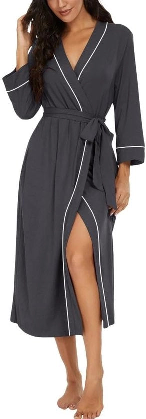 Kimono da donna leggero con manica 3/4, abito da camera da donna, abbigliamento da sera, loungewear, abito da sauna (grigio scuro, S)