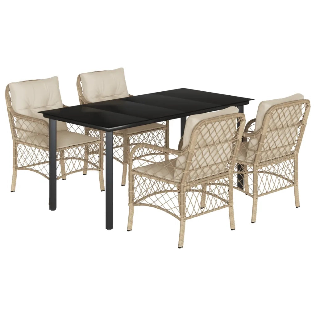 Set da Pranzo da Giardino 5 pz con Cuscini Beige in Polyrattan