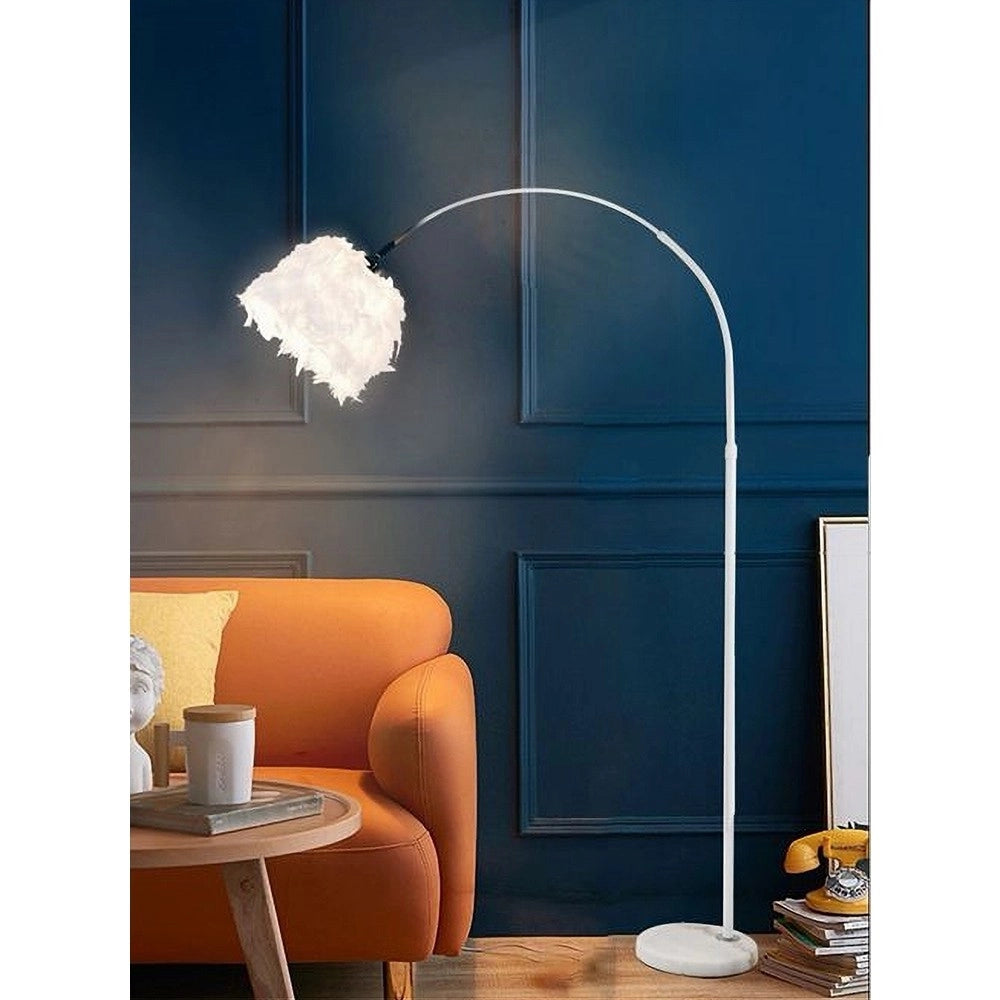 Trade Shop - Lampada Da Terra In Metallo Piuma Attacco E27 Max.60w 185x110 Cm Bianco Rosa D26 - Bianco