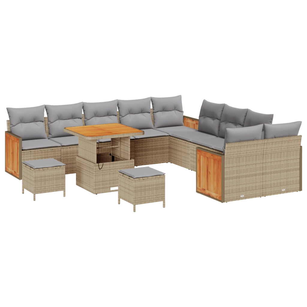 Set di Divani da Giardino  da 13 Pezzi con Cuscini Beige Polyrattan Acacia