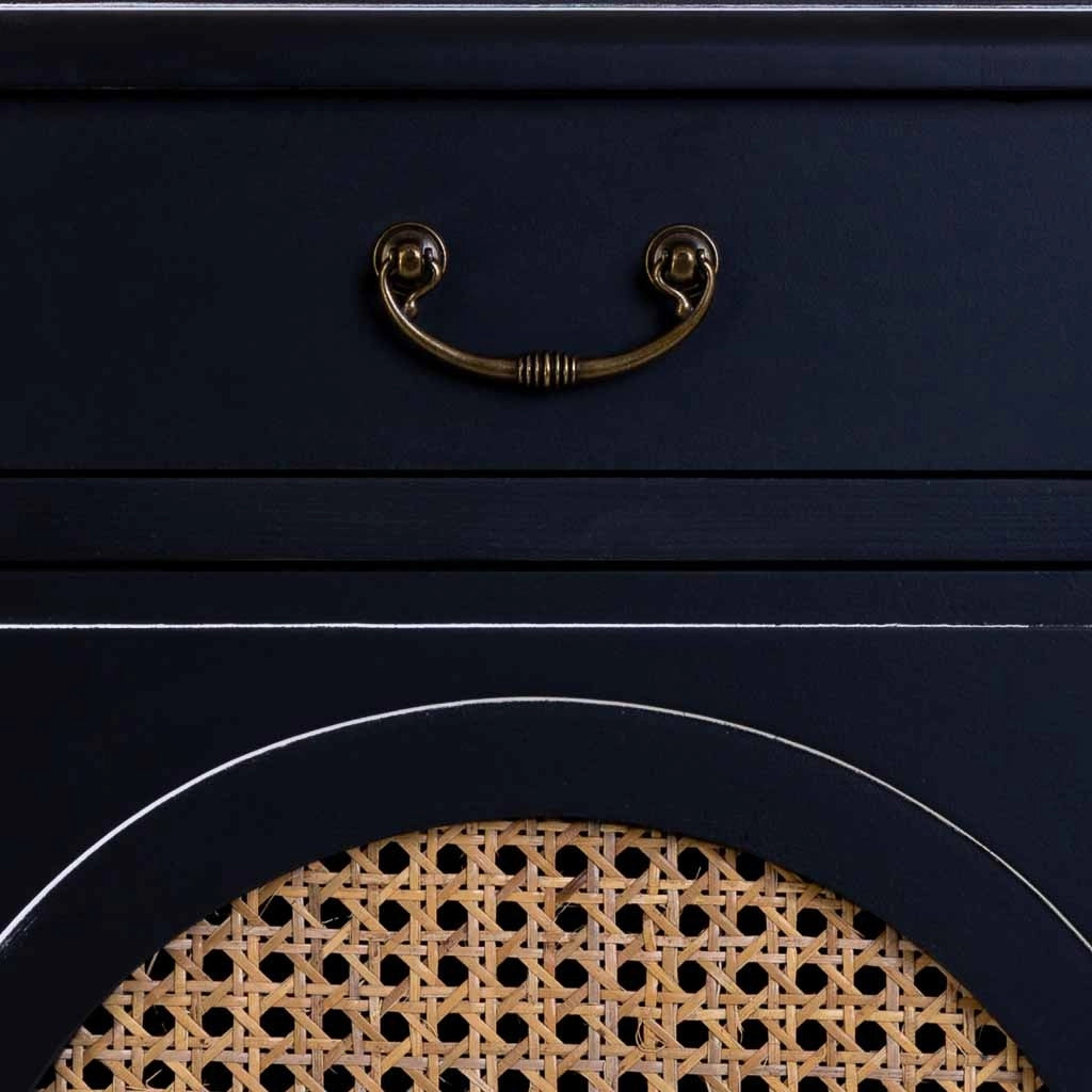 Tavolino in legno laccato nero con griglia 46x36x68h cm