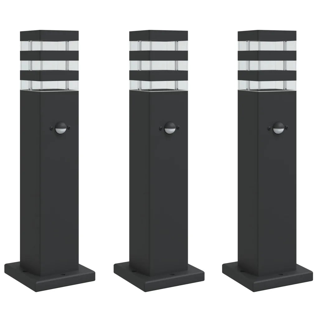 Lampade Terra per Esterni con Sensori 3pz Nere 50cm Alluminio 4006400