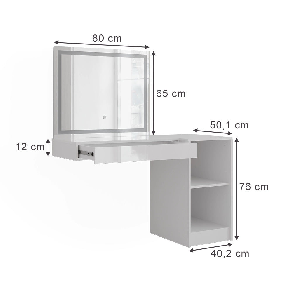 Vicco Tavolo da toeletta Bianco/bianco lucido 120 cm 3 parti