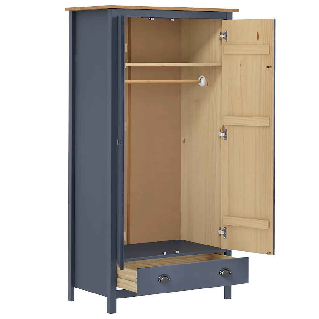 Armadio a 2 Ante Hill Grigio 89x50x170 cm in Legno di Pino 288949