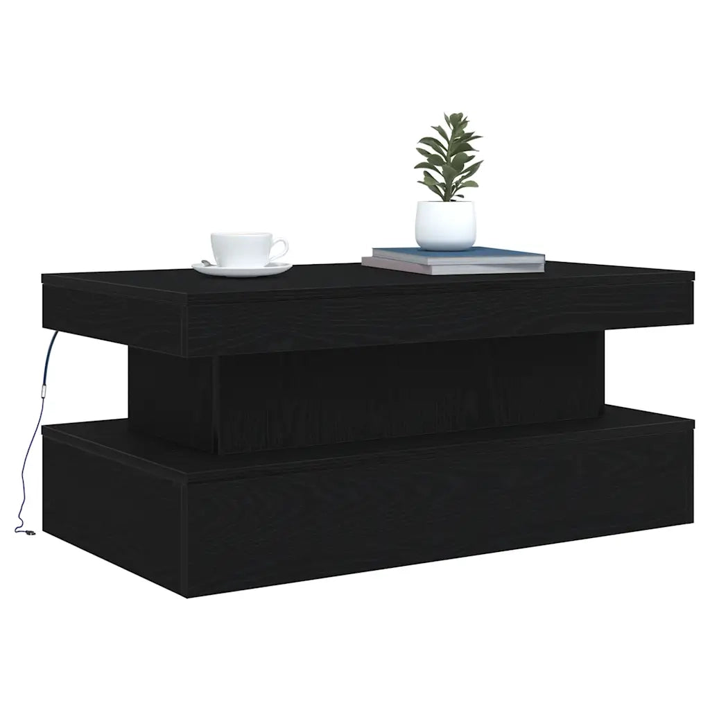 Tavolino da Soggiorno con Luci LED-Tavolino da Salotto-Tavolo Rovere Nero 90x50x40 cm 492907