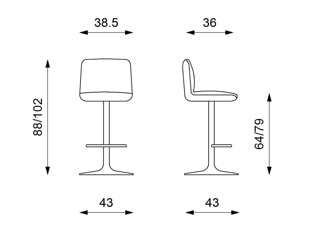 Set 2 Sgabelli 38,5x36xH88/102 cm in Tessuto e Metallo Jimmy Grigio scuro