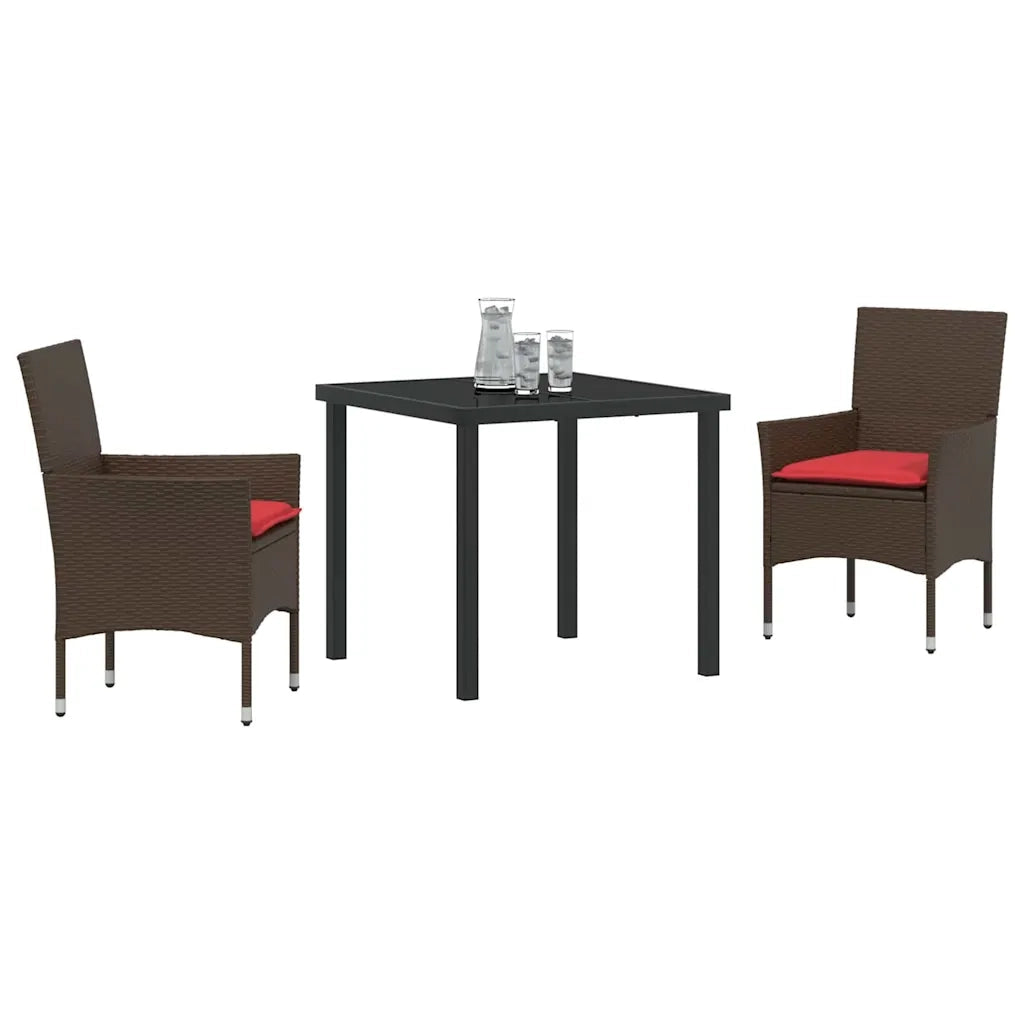 Set di tavolo e sedie con cuscino 3 pcs Marrone Rattan in PE