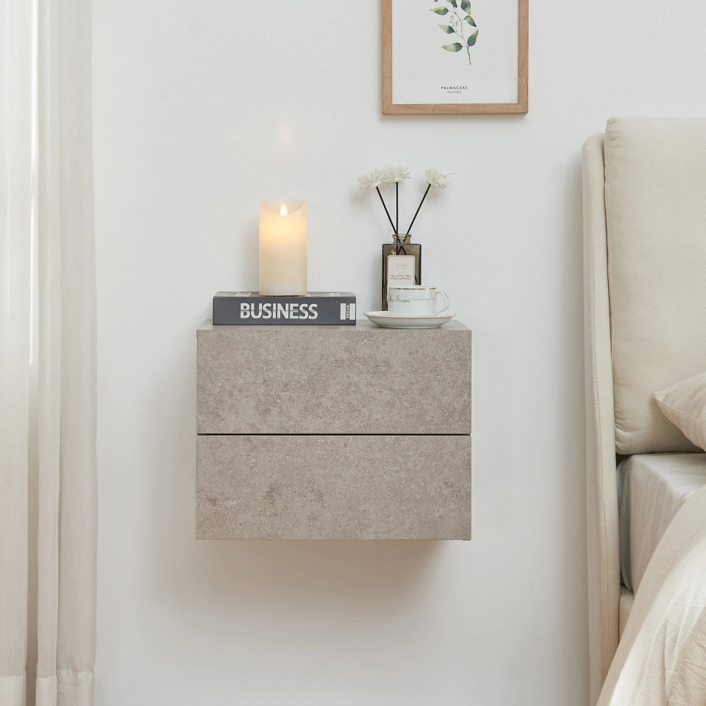 Comodino da Parete Ampfing con 2 Cassetti 40x29x30 cm Effetto Cemento Chiaro [en.casa]