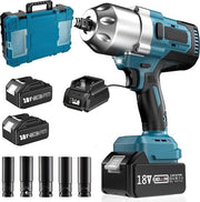 Set di Chiave a Batteria - Con Caricatore, 2 Batterie e 1 Scatola - (Incluso: 5 Dadi Lungi) - 3 Rapporti di Cambio - 1300Nm - 18V - 4.0Ah - Blu