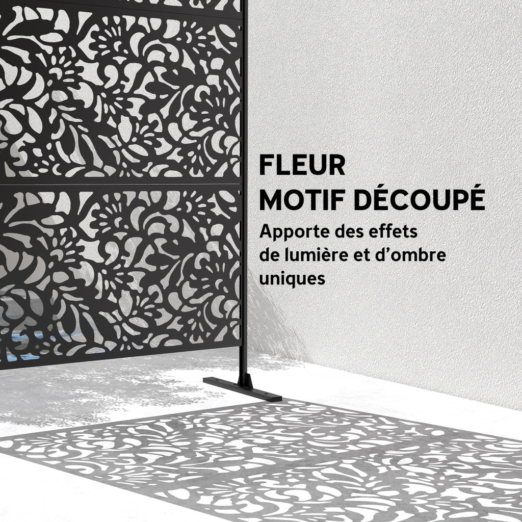 Pannello Decorativo Giardino Esterno ¨C Xylo ¨C Motivo Floral Acciaio Nero 122x45x198cm
