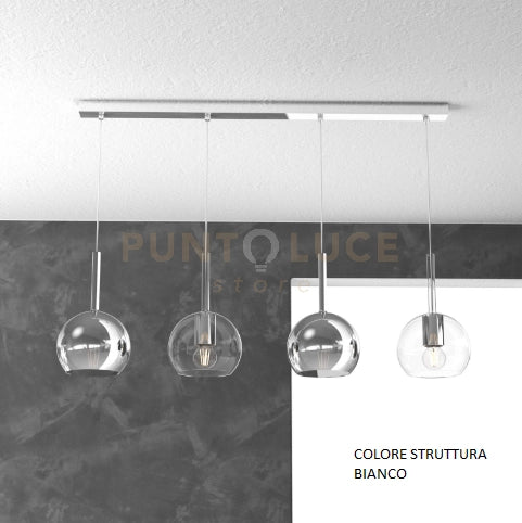 SOSP. BIANCO RETTANGOLARE 4 LUCI VETRI TUTTI PICCOLO (2 X TRASPARENTE + 2 X CROMO) 1155BI-S4 RP-TC