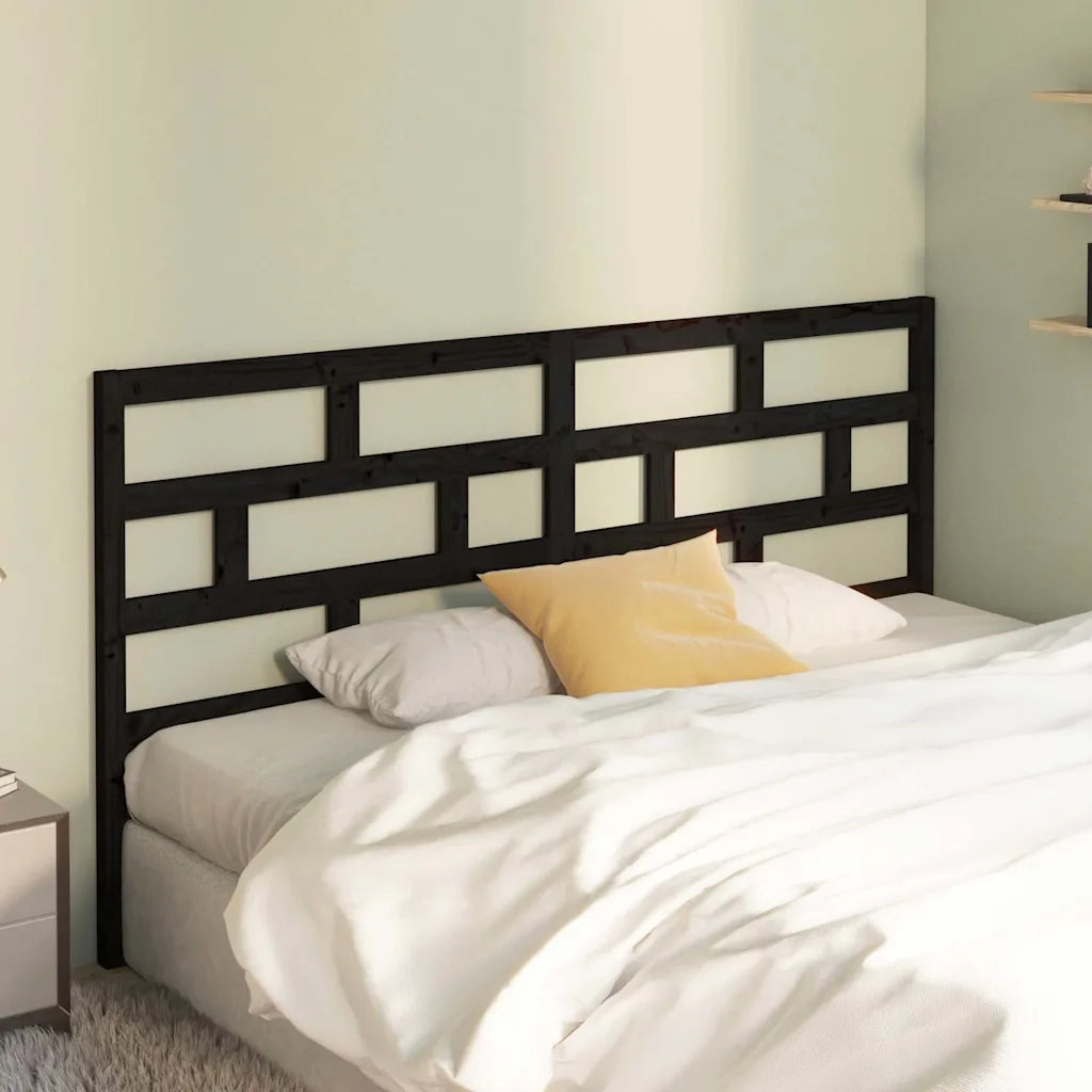 Testiera per Letto Nera 206x4x100 cm in Legno Massello di Pino 814218