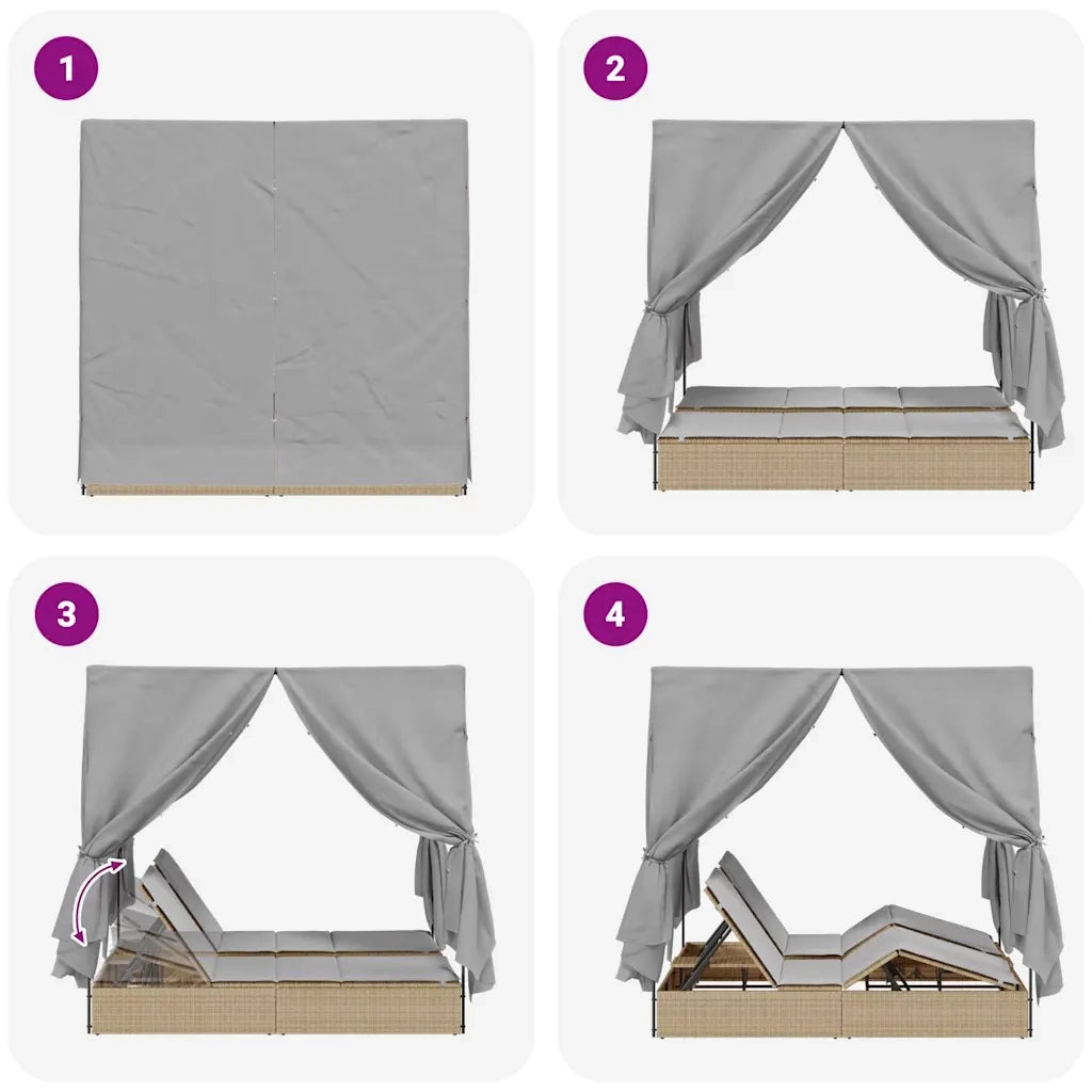 Lettino da sole doppio Grigio 205 x 129 x 200 cm polyrattan 3376130