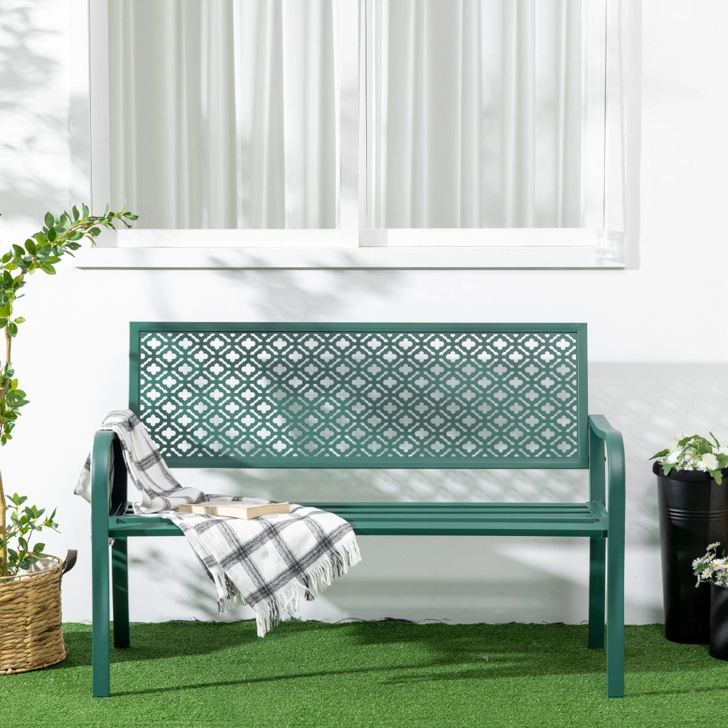 PANCA da giardino 127x63x83 cm in acciaio verde scuro per 2 persone