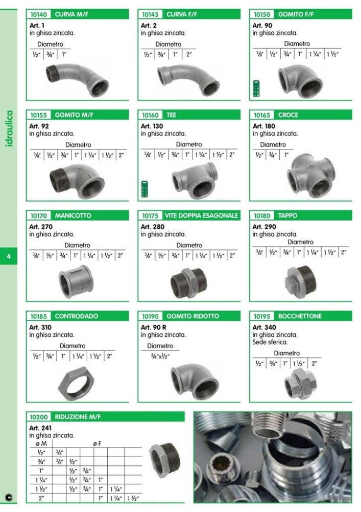 10pz bocchettone 3 pz. sede sferica ghisa zincata diametro 1/2 fig.340 cod:ferx.11492