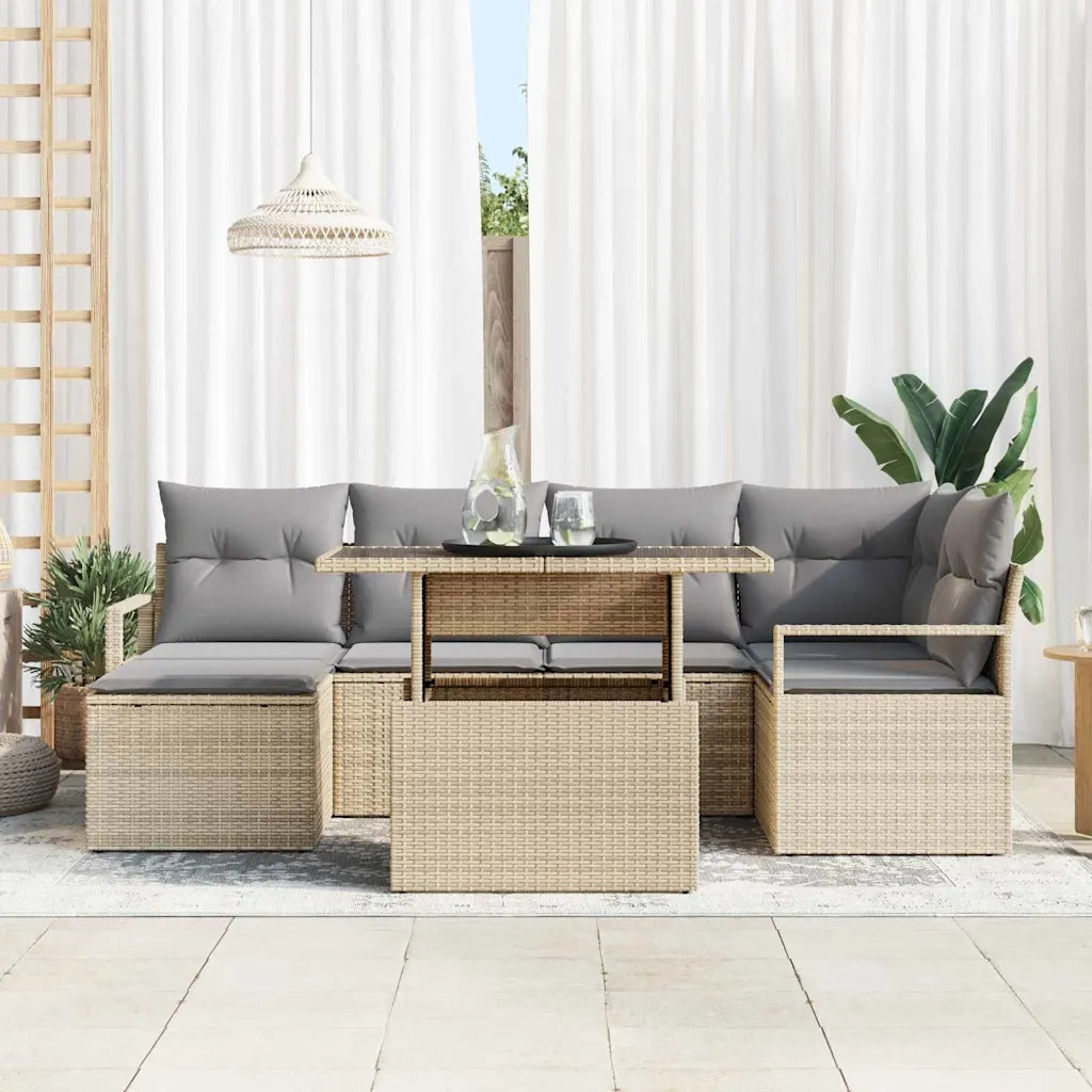 Set Divano da Giardino con cuscino 7 pcs beige e grigio chiaro