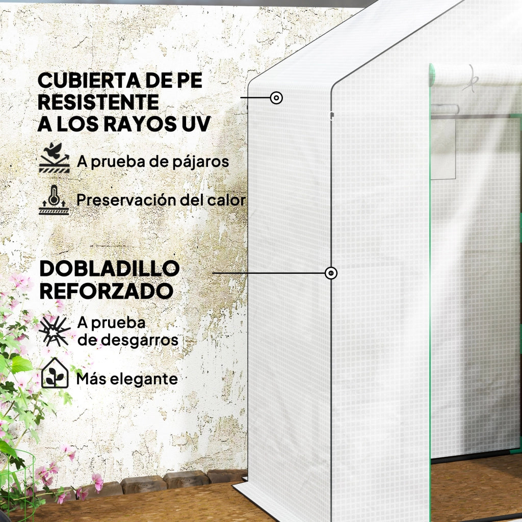 Serra da Giardino con 6 Ripiani e Porta a Rullo ¨C Zephmum ¨C 143x74x190 cm Bianco