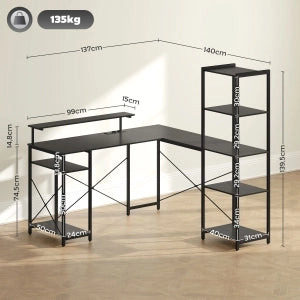 SCRIVANIA ANGOLARE L 137 x 140 x 139,5 cm Nero con USB e USB-C