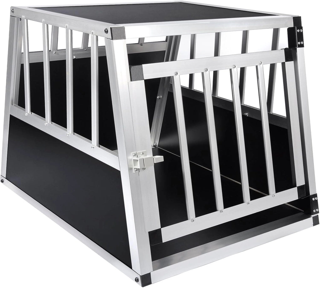 Trasportino Cane Auto, Trasportino Cani in Alluminio, Box da Cani per Auto con Chiusura, Cuccia per Cane da Esterno, Kennel per Canette per Trasporto Viaggio 54x69x51cm