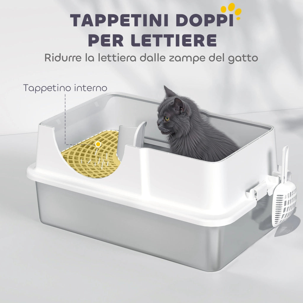 Lettiera per Gatti Chiusa ¨C zephmum ¨C Bianca e Argento, Acciaio Inox ABS PP, 60.5x40.5x45 cm