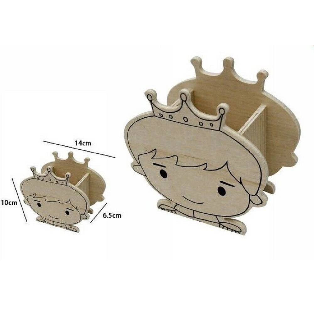 Trade Shop - 2pz Portapenne Contenitore Penne Matite Legno Naturale Decoupage Principe 53483a -