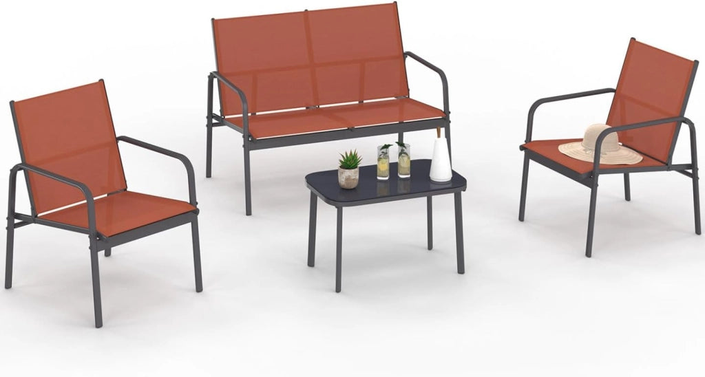 Set di mobili da Giardino TOLEDE Basso a 4 posti con Divano, poltrone e Tavolo in Terracotta