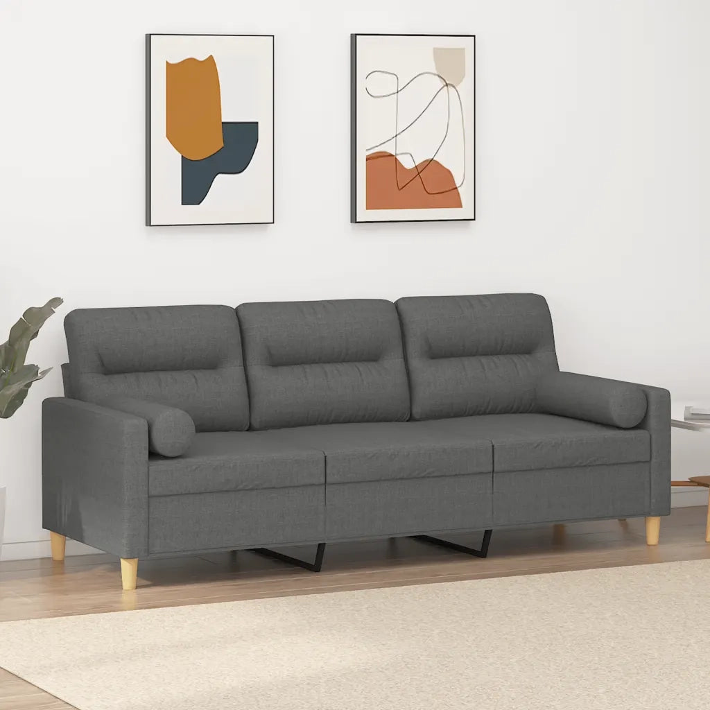 Divano a 3 Posti con Cuscini-Sofa 3 Posti con Cuscini Grigio Scuro 180 cm in Tessuto 264988