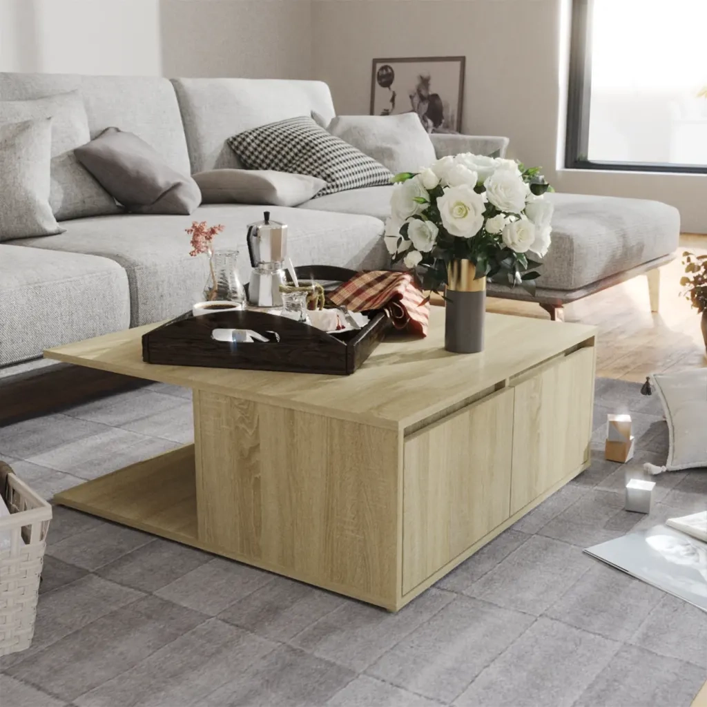 Tavolino da Salotto-Tavolino da soggiorno-Tavolo Rovere Sonoma 80x80x31 cm Legno Multistrato