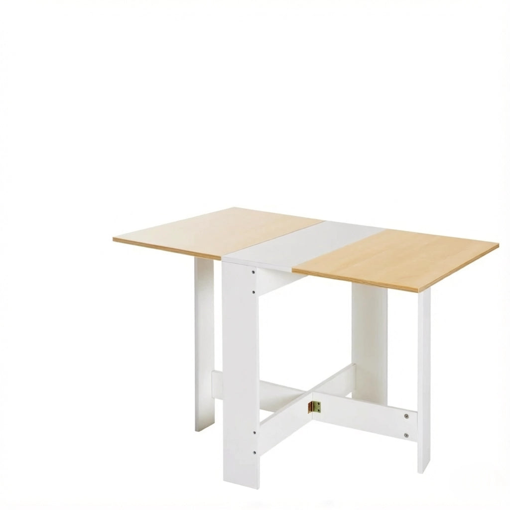 Tavolo allungabile con piano pieghevole, struttura in MDF, design bicolore rovere bianco, per cucina e soggiorno