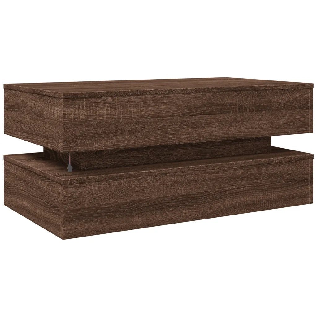Tavolino da Soggiorno con Luci LED Rovere Marrone 90x50x40 cm 839867