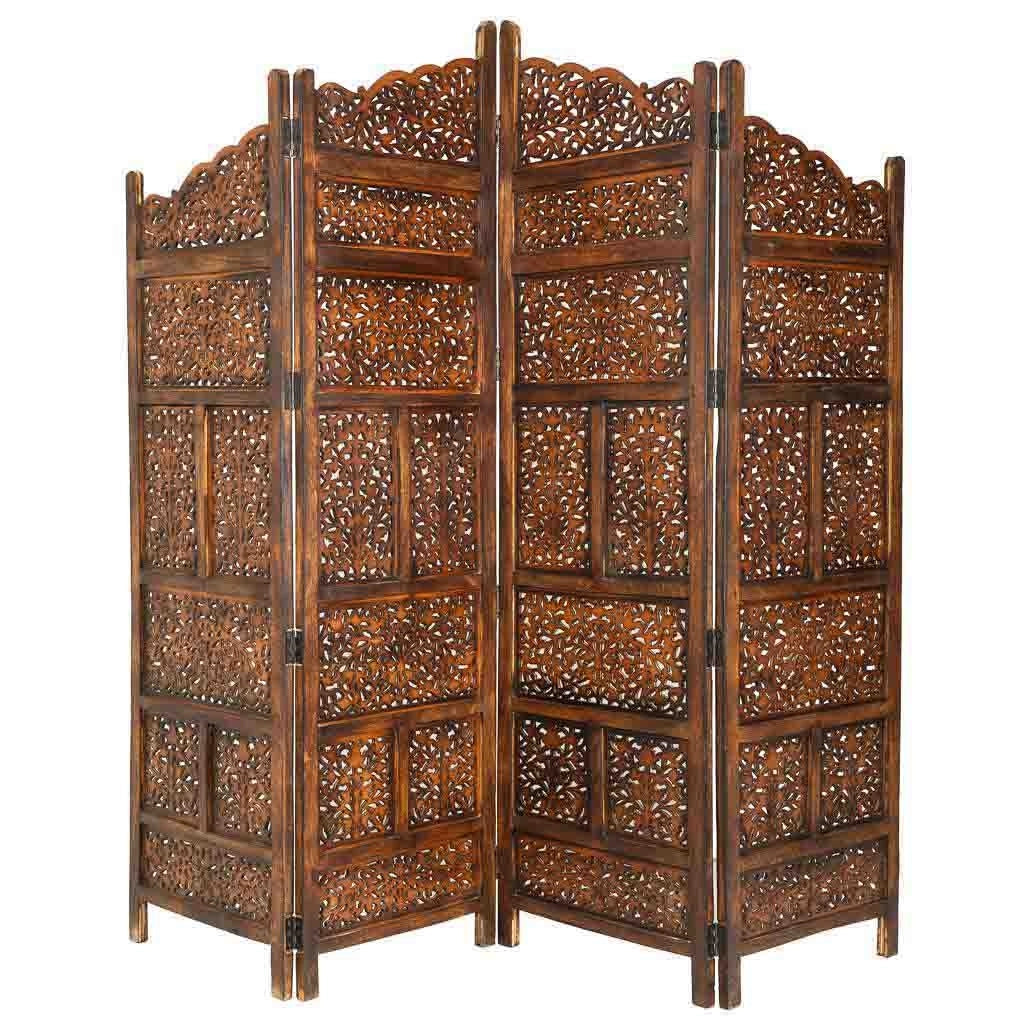 Separè in legno marrone artigianale 50(x4) x 2x180h cm