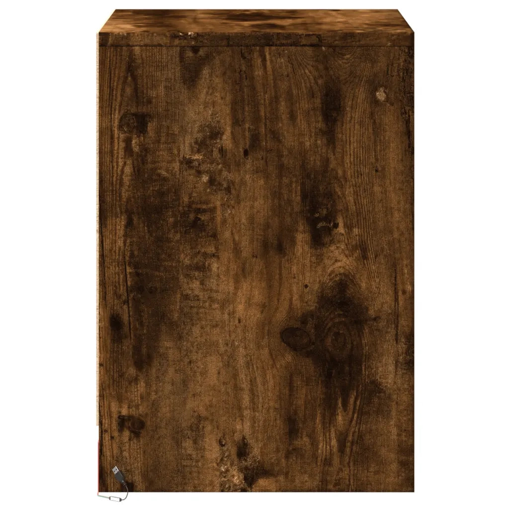 Comodino con Luci LED-Tavolino da notte Rovere Fumo in Legno Multistrato 255072