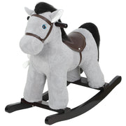 Cavallo a Dondolo per Bambini con Suoni e Peluche ¨C Zephmum ¨C Grigio Legno Acciaio