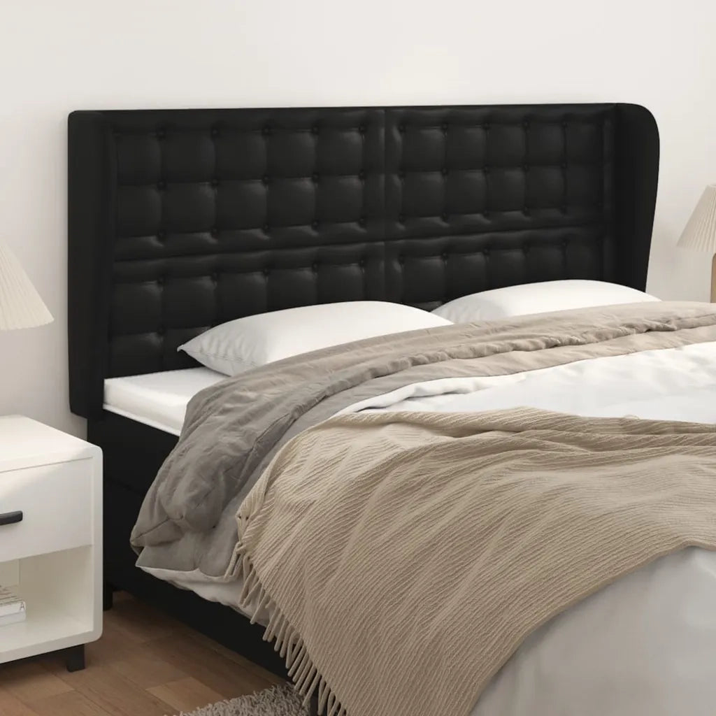 Testiera | Testata ad Orecchio Nera 183x23x118/128 cm in Similpelle