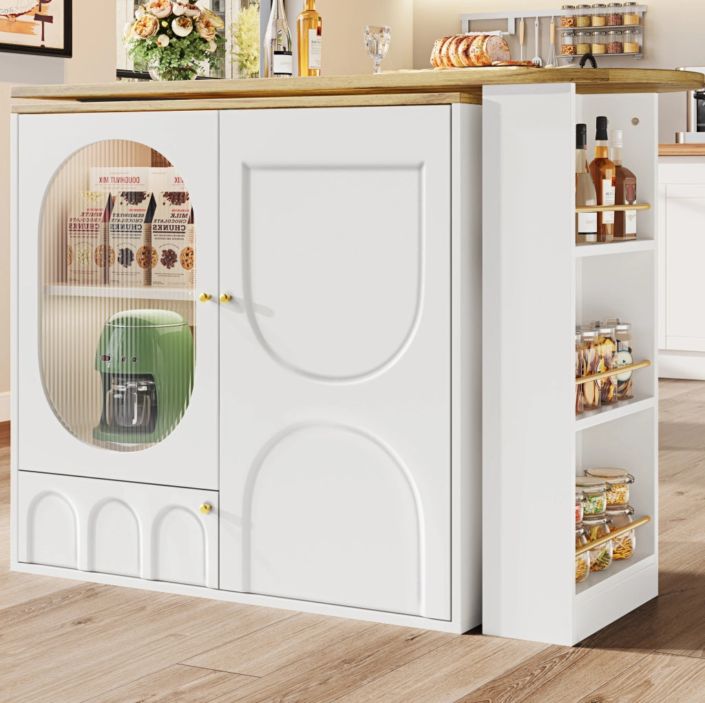 Isola cucina girevole con contenitore 138x39x105 cm bianca