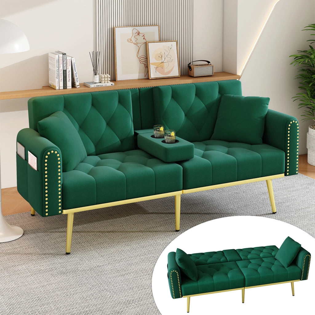 DIVANO LETTO 175x80x73,5 cm in velluto verde con schienale regolabile