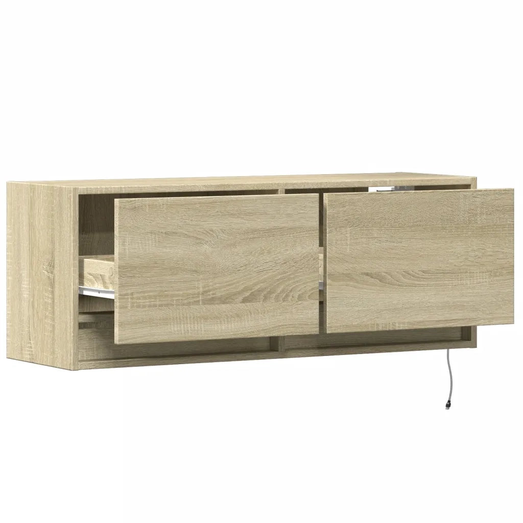 Mobile TV a Parete con Luci LED Rovere Sonoma 100x31x35 cm 852364