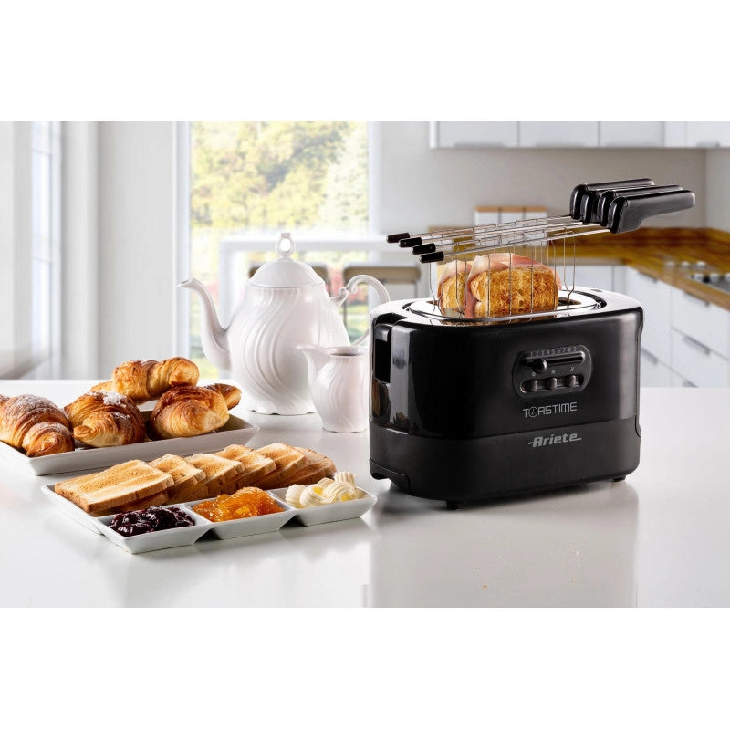 Tostapane con Pinze per 2 fette - 9 Gradi di Doratura - 700 Watt - Nero
