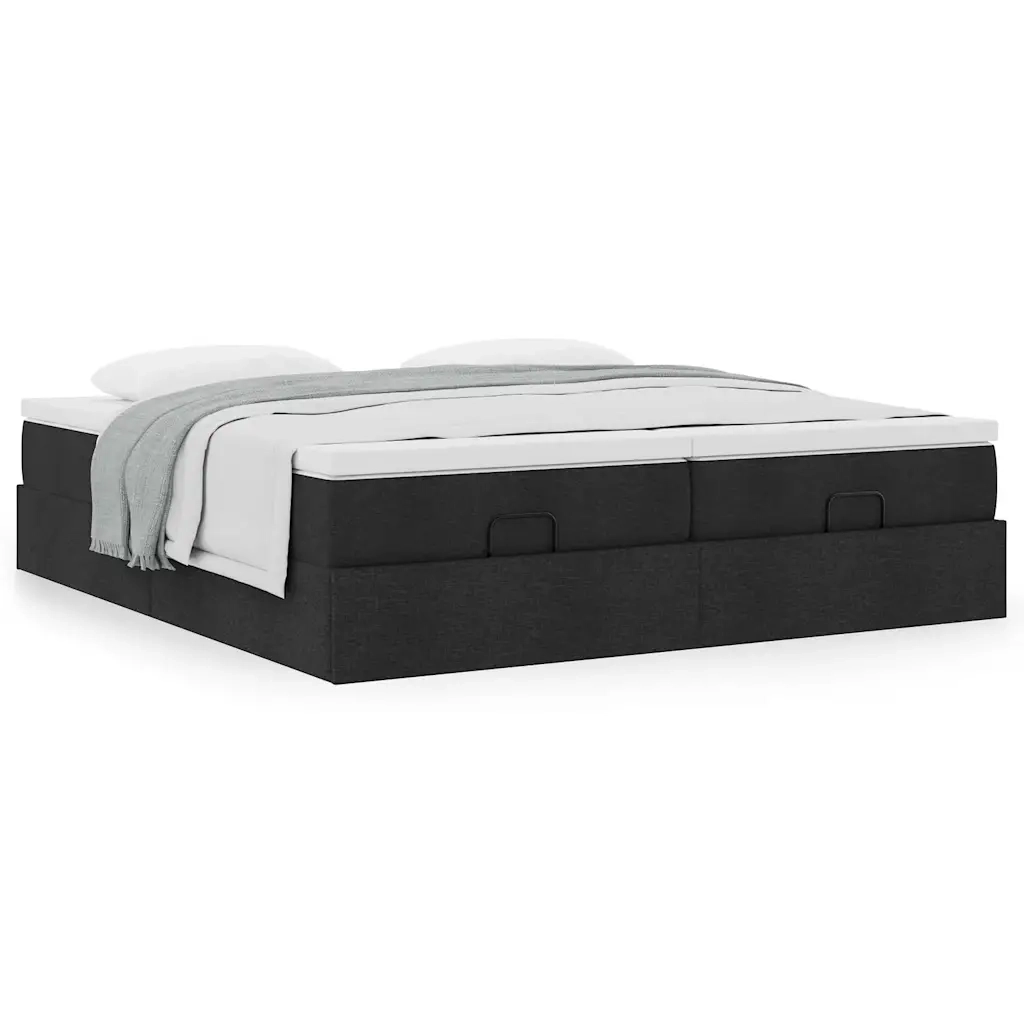 Struttura Letto Pouf con Materassi Nero 180x200 cm in Tessuto 3311243