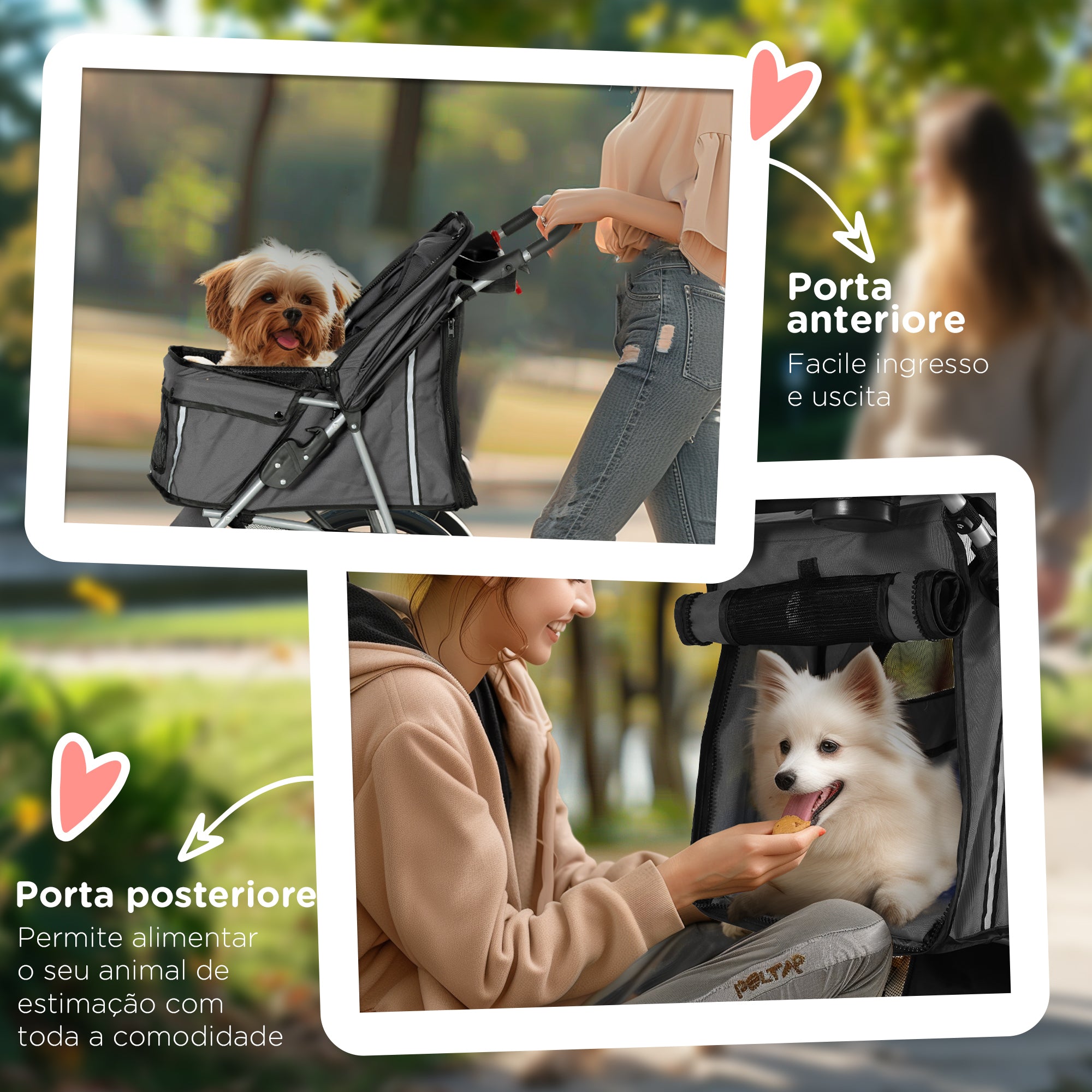 Passeggino per Cani Pieghevole 75x45x97 cm con Portabicchieri e Cestino in Tessuto Grigio Carbone