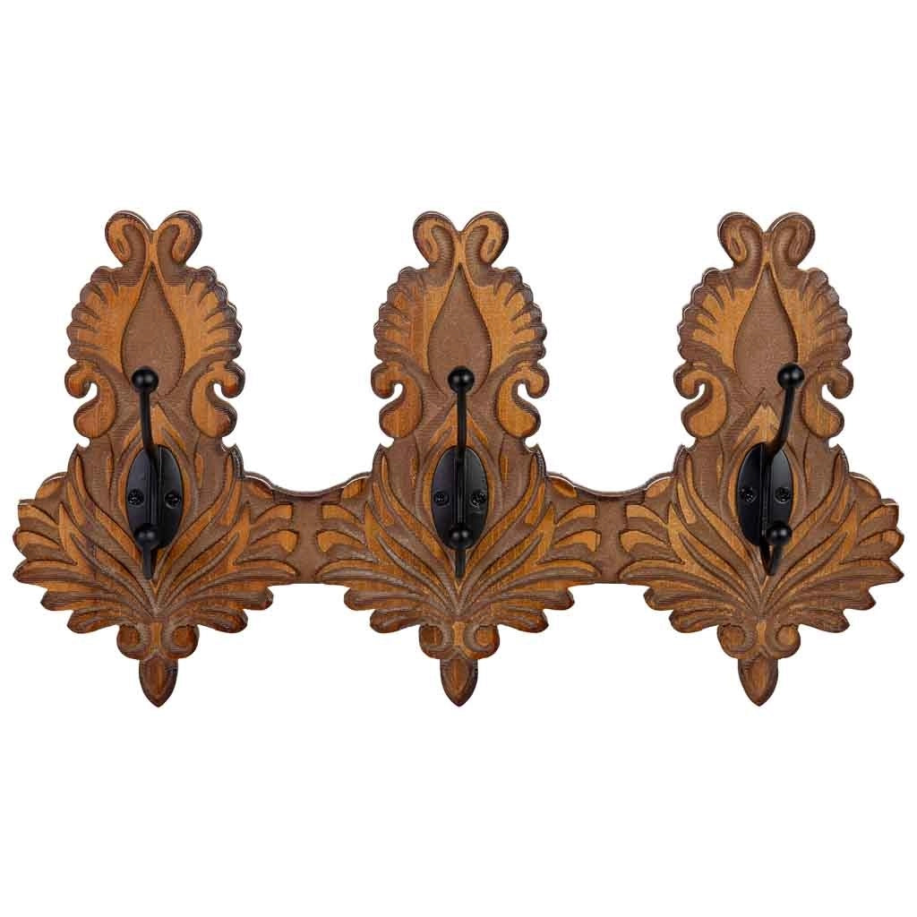 Appendino da parete in legno marrone a 3 ganci 36x8x20,5h cm