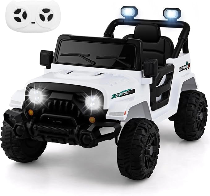 12V Macchina Elettrica per Bambini, Auto con Telecomando Luci LED Musica Clacson, 3 Velocità e 2 Motori, Veicolo Elettrico per Bambini 3+ Anni (Bianco)