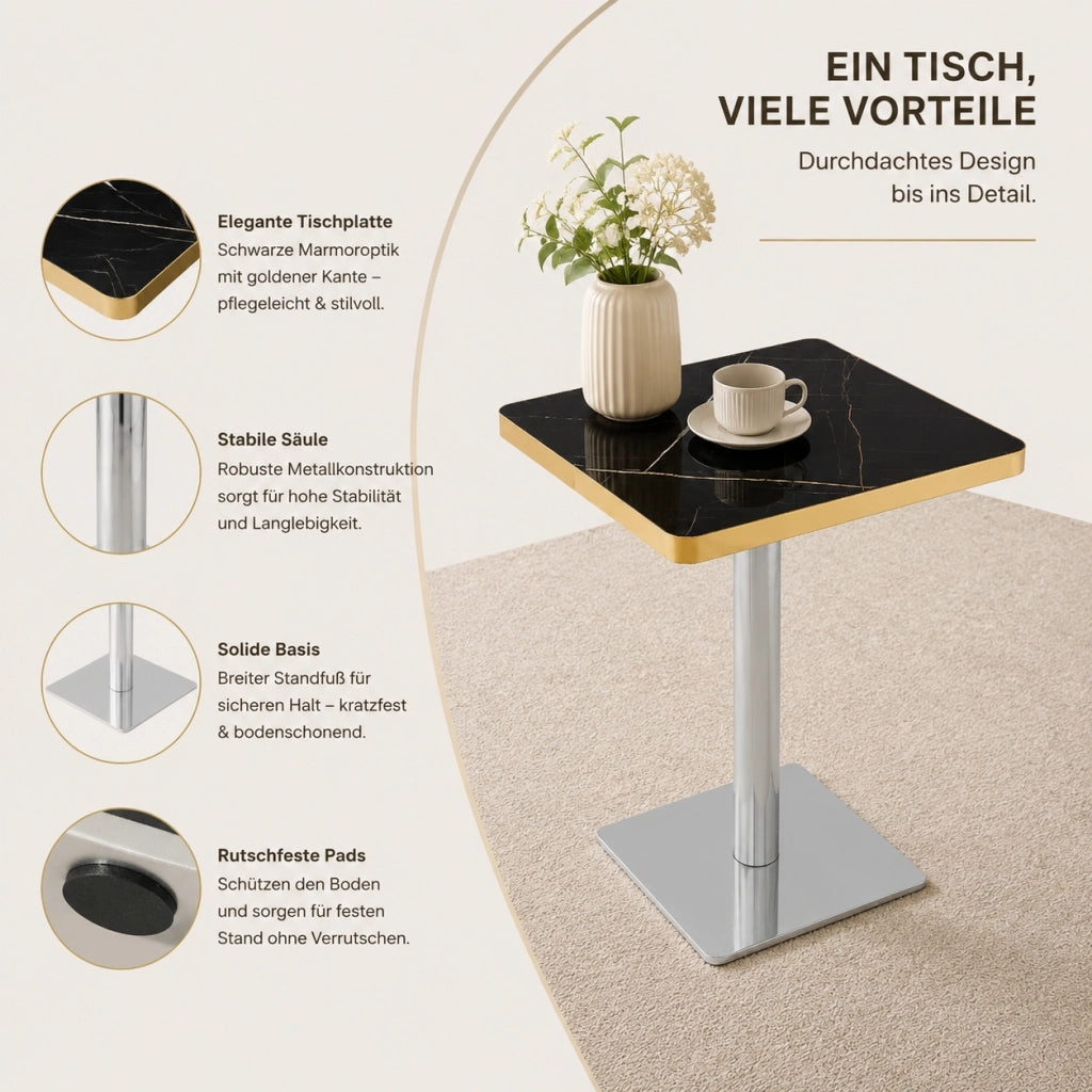 TAVOLO Quadrato 60x60 cm Effetto Marmo Nero MDF e Metallo