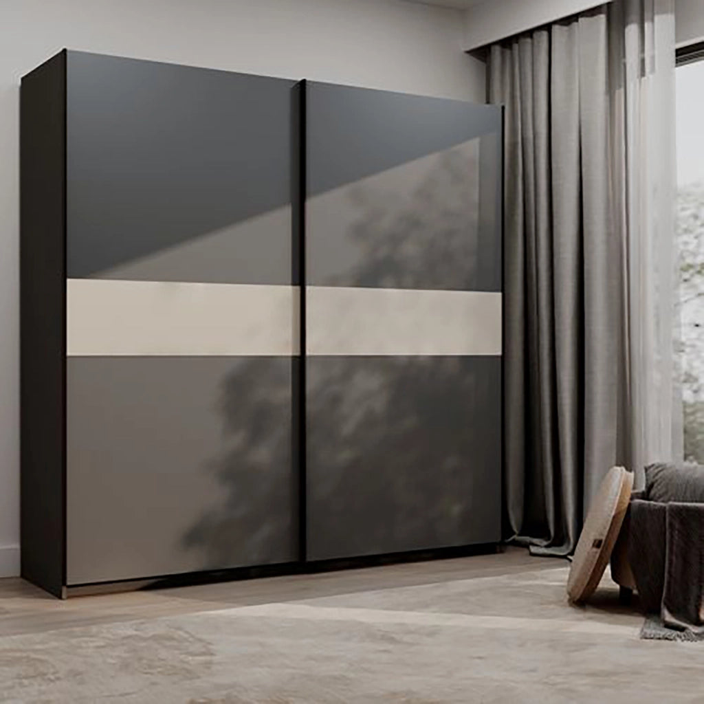Armadio Camera da Letto Nalika, Guardaroba 2 Ante 2 Ripiani, 200x204h cm Nero Antracite