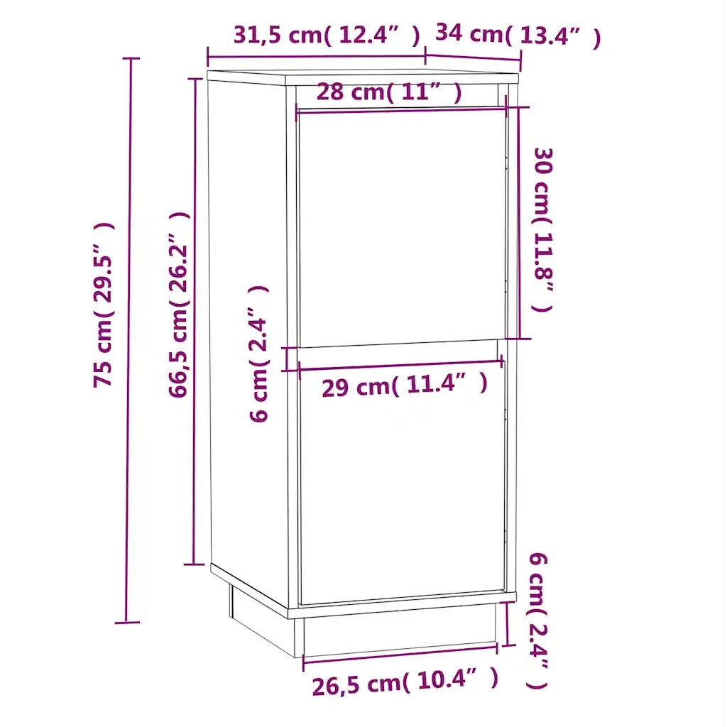 Credenze 2 pz | Madia | Buffet da pranzo | Armadio da pranzo Nero 31,5x34x75 cm in Legno Massello di Pino