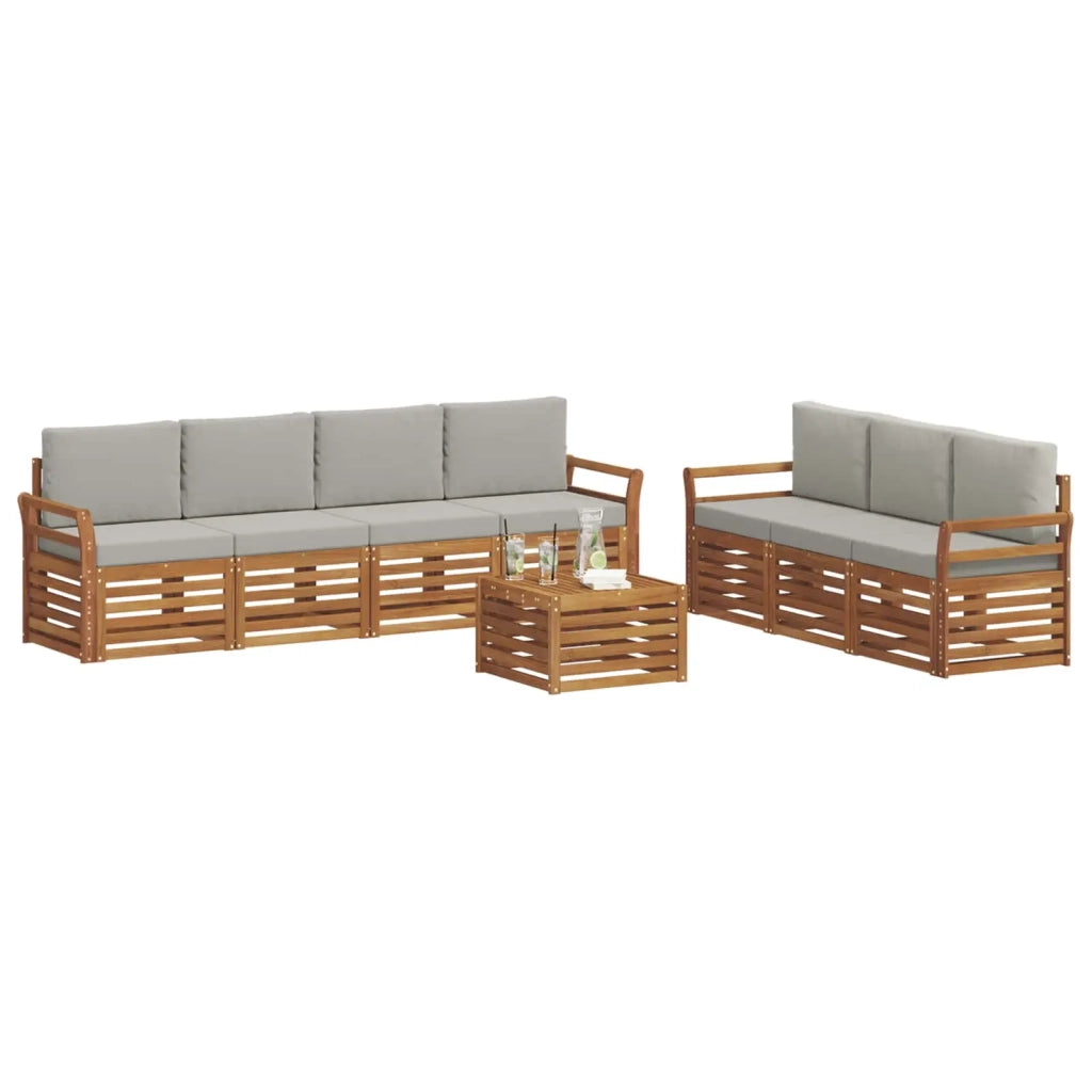 Set divani con cuscino 8 pcs Grigio Naturale e Chiaro