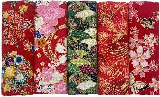 Tessuto di Quilting Stile Giapponese - Tela di Cotone - Patchwork - Materiale Creativo - 5 Pezzi - 40 x 80 cm