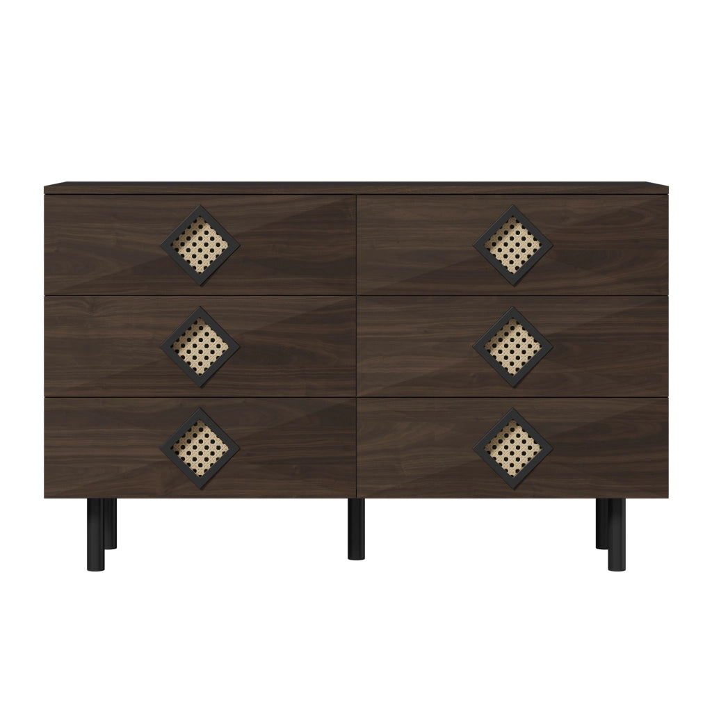 Cassettiera Trucco 6 Cassetti con Manico in Rattan ¨C Xylo ¨C Legno, Camera da Letto